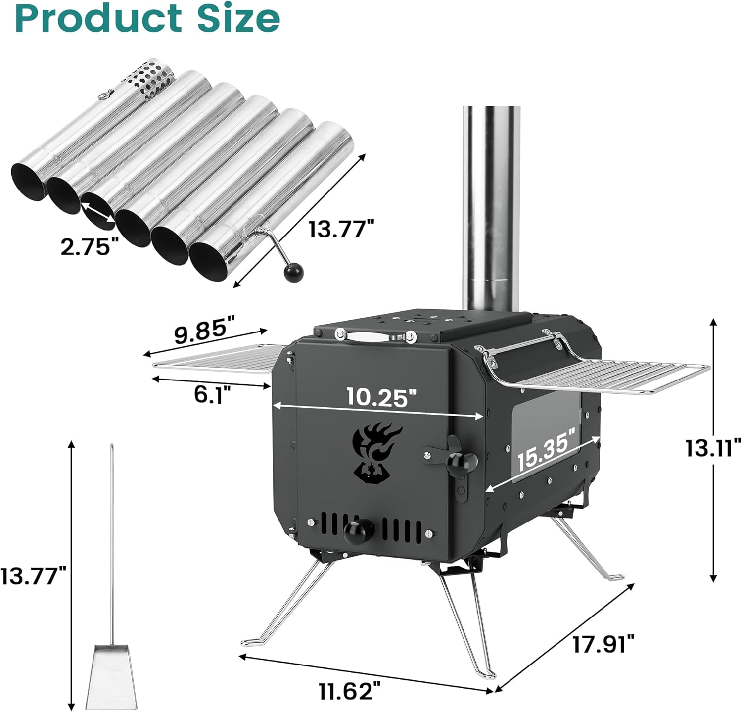 Gaomon Outdoor Portable Wood Stove, Tent Stove,Wood Burning Stove for Camping,Cast Iron Wood Stove,Tent Heaters for Camping, Includes Chimney Pipes ans View Glass,Ice-fishing, Cookout, Hiking, Travel - Image 4