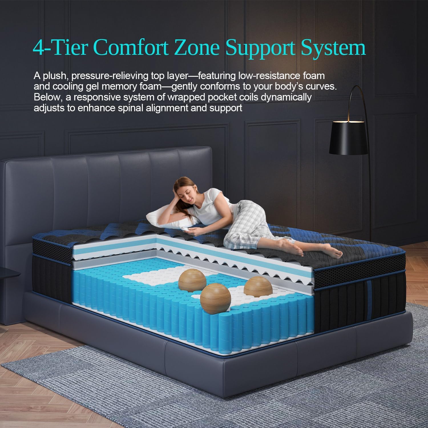 King Mattress 14 Inch, Hybrid Mattresses Medium Firm with Gel Memory Foam & Pocketed Coils, Motion Isolation, CertiPUR-US Certified, Pressure Relief for Silent Sleep - Image 4