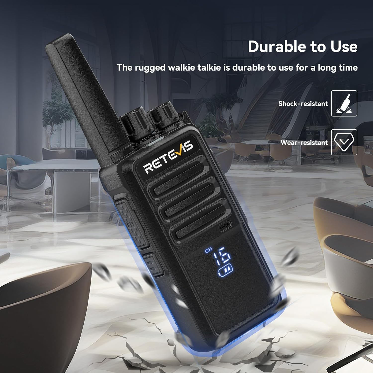 Retevis RT68H Walkie Talkies for Adults Long Range,Portable FRS Two-Way Radios Rechargeable,Intuitive,Channel Power Display, with 6 Way Multi Charger,Hands Free Walkie Talkies with Earpiece (6 Pack) - Image 3