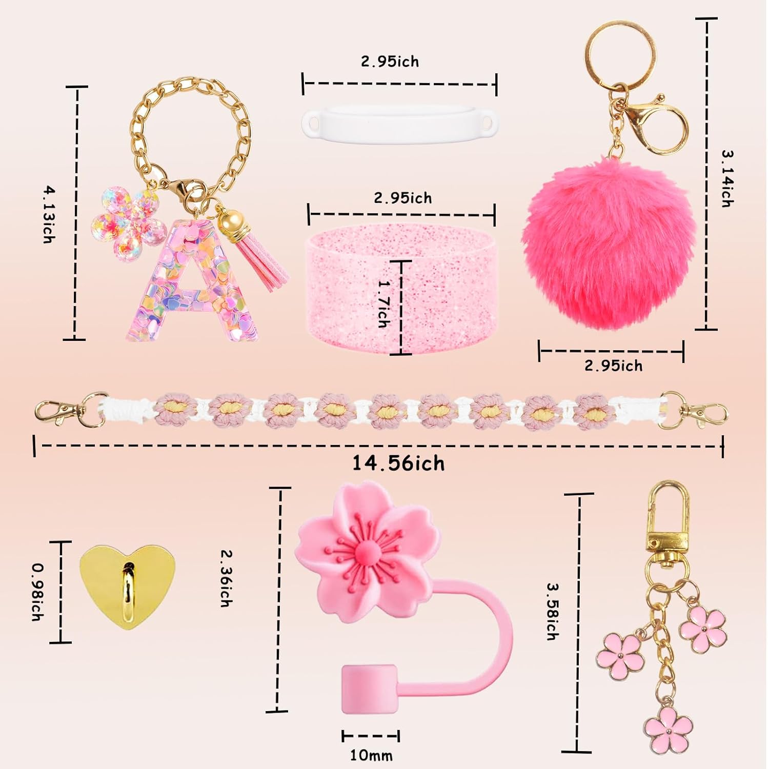 XIANGYUAN 11PCS Cup Accessories for Stanley Cup,Straw Cover Cap for Stanley Cup 30oz or 40oz,Including Water Bottle Handle Strap,Boot,Decorative Chains,Personalized Sticker for Stanley - Image 2