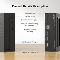 4 in 1 External Blu ray Drive, 16x USB 3.0 and Type-C External Bluray Drive, Multi-Function Fast-Charging Desktop BD/CD/DVD Burner/Read with HDD Enclosure USB HUB for Both Mac/PC - Image 3