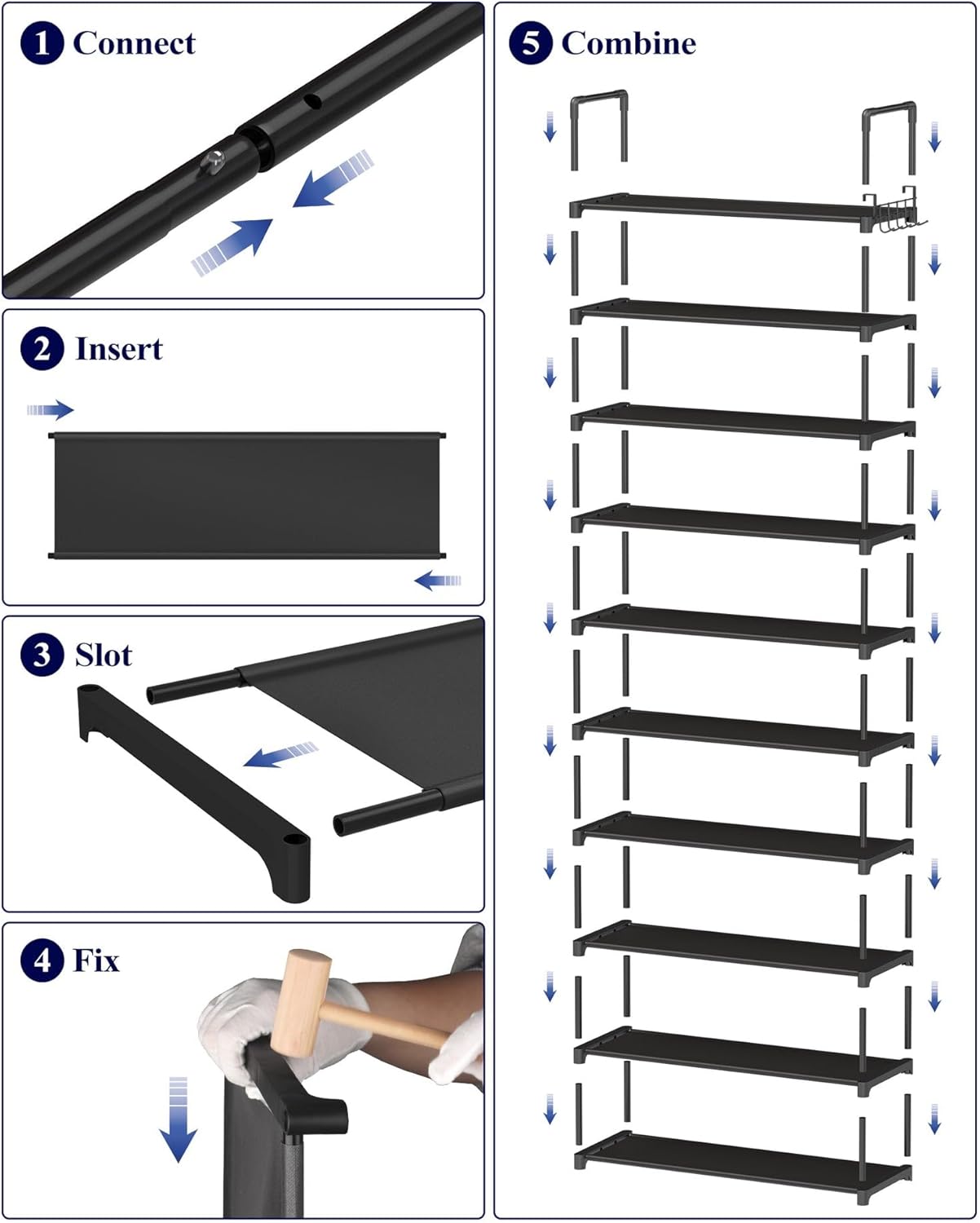 Kitsure Shoe Rack for Closet - 10-Tier Shoe Organizer with Hook Rack, Large-Capacity & Space-Saving Shoe Shelf for Entryway, Bedroom, Living Room,32.2" x 11.8" x 68.5", Black - Image 8