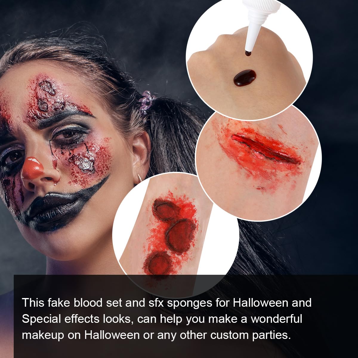 Bowitzki Halloween Makeup Special Effects Oil Face Body Paint Fake Blood Scar Wax Charred Ash Powder with Sponges Brush Halloween Party SFX Cosplay - Image 4