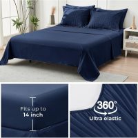 HYMOKEGE Navy Blue Queen Comforter Set Seersucker 7 Pieces, All Season Luxury Bed in a Bag for Bedroom, Bedding Set with Comforters, Sheets, Pillowcases & Shams - Image 7