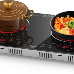 Hobsir 2 Burner Electric Cooktop 110v, 2000W, Electric Stove Top Burner, 24 Inch Countertop and Built-in Hot Plate Stove with Plug, LED Touch, Menu, Safety Lock for Kitchen Apartment RV Camp Stoves