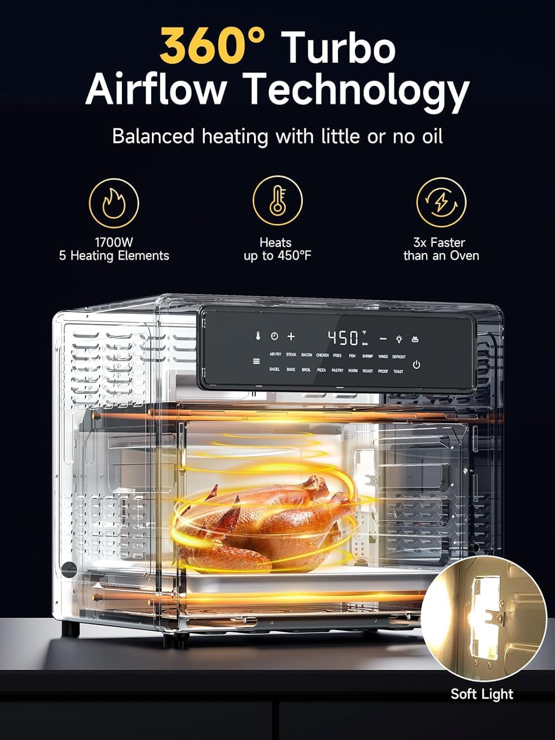 Kitchen Elite Air Fryer Toaster Oven Combo, 26.4 Qt Convection Oven Countertop, 18-in-1, Stainless Steel Large Airfryer, 4 Zone with Accessories, Digital Full Touch Screen, Easy to Clean - Image 3