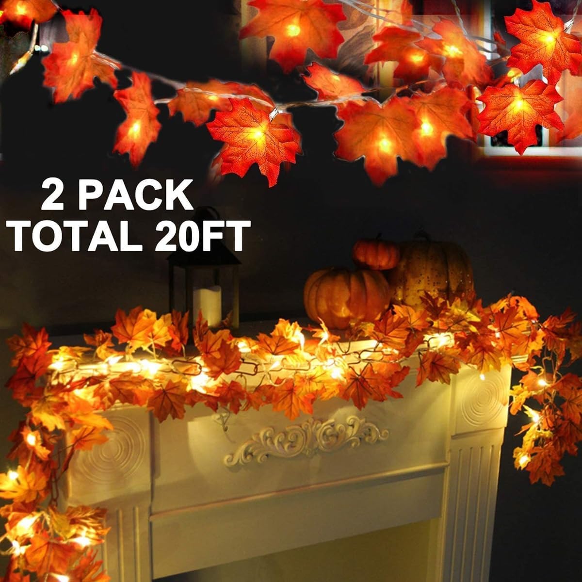 TURNMEON 2 Pack Thanksgiving Decorations Enlarged Maples Leafed Lights Total 20Ft 40LED Fall Decorations for Home, Battery Operated Autumn Garland Waterproof Indoor Outdoor Holiday Thanksgiving Decor - Image 7