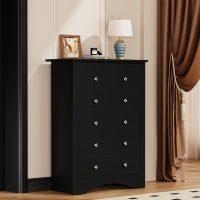 YESHOMY Tall Dresser for Bedroom with 5 Drawers, Modern Chest of Drawers, Wooden Dressers, TV Stand for Living Room,Closet, Hallway (Black) - Image 2