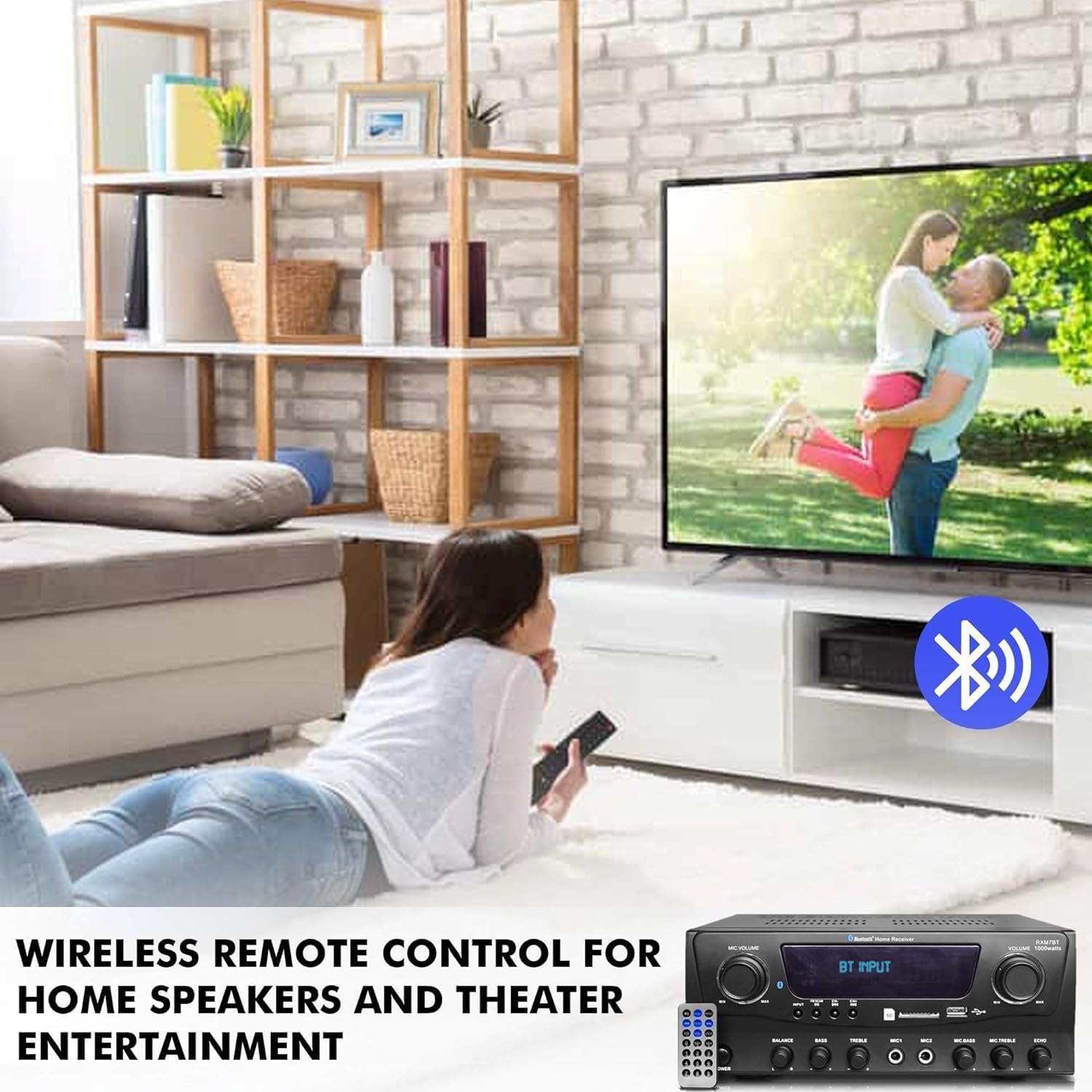 1000 Watts 2 Room Bluetooth Home Amplifier and Receiver with USB and SD Reader, (Qty 6) 6.5 Flush Mount in-Wall/in-Ceiling Stereo Speakers, Handheld Microphone with 10 Ft Cable - Image 8