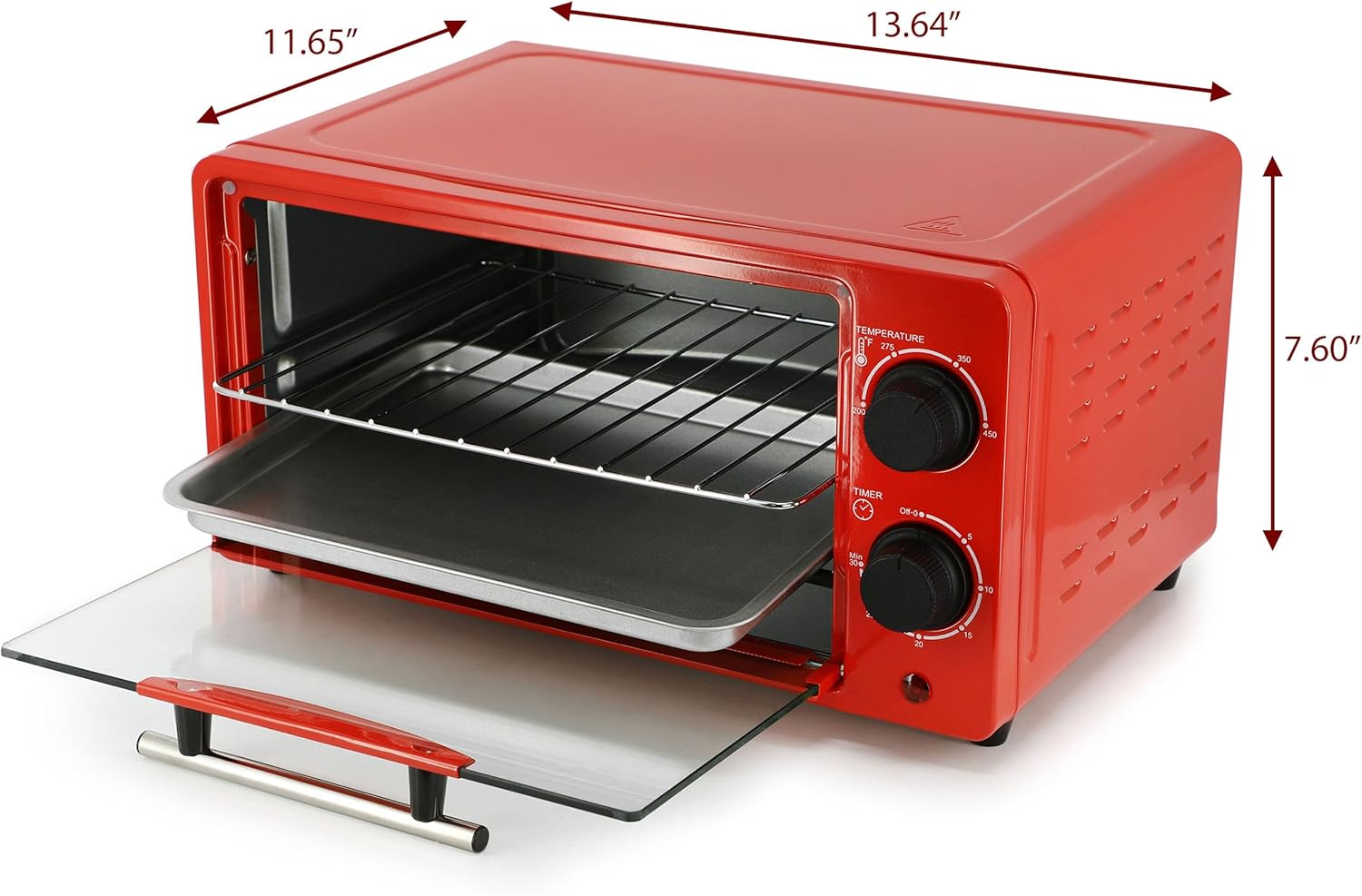 MegaChef 9.5 Quart Electric Counter Top 2 Slice Toaster Oven with Built in Timer, Bake, Broil, Toast (Candy Red) - Image 3