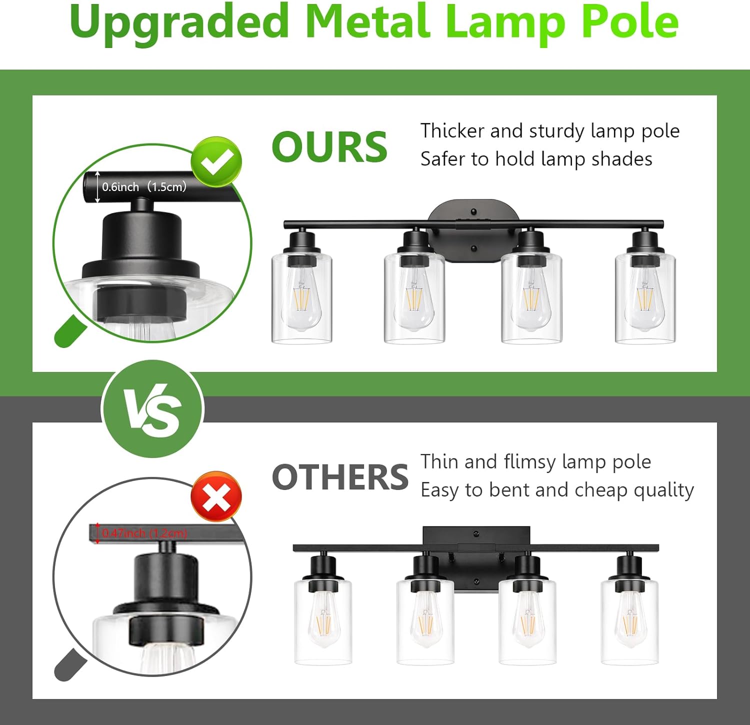 Ascher 4-Light Bathroom Light Fixtures, Modern Vanity Lights with Clear Glass Shade, Matte Black Wall Lamp for Bathroom Mirror Hallway Cabinet Porch - Image 5