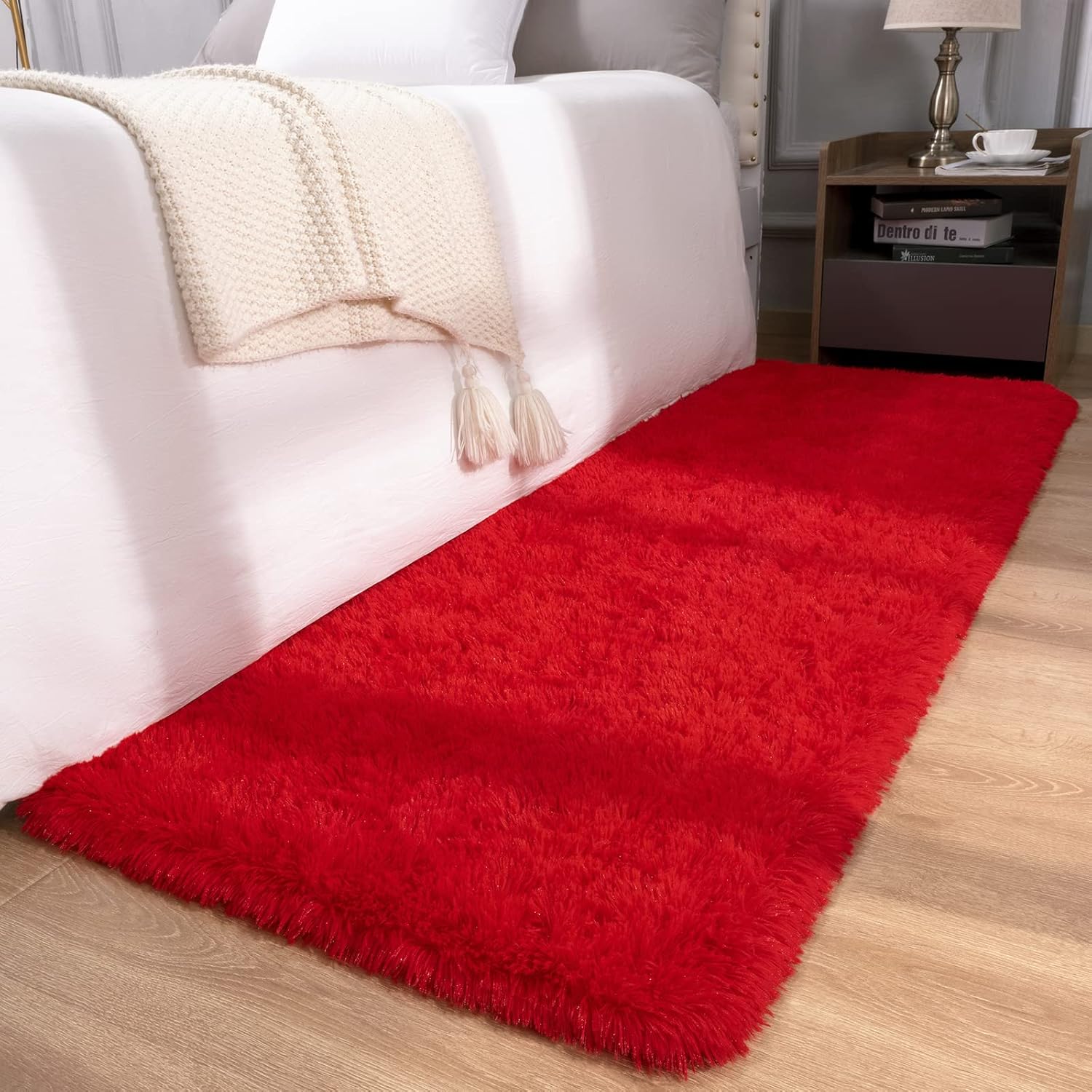 DETUM Red Rug 2x6 Feet - Fluffy Red Runner Rugs for Bedroom Shaggy 2' X 6' Living Room Rug Soft Rugs for Kids Room Non-Slip Nursery Office Dorm Washable Carpets Home Decor - Image 3