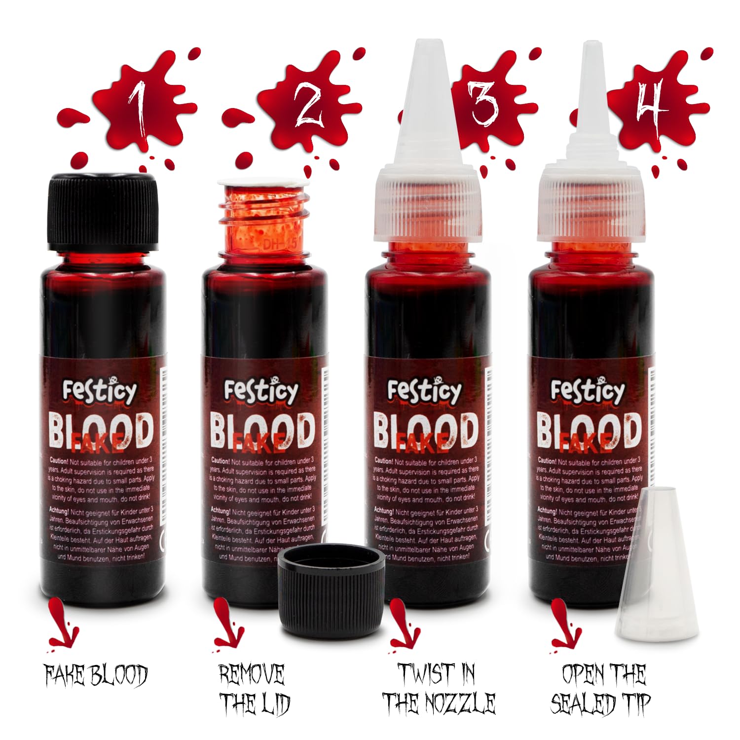Authentic Fake Blood 0.88 fl oz I Realistic Halloween Make up I For Vampire Costumes I Washable Fake Blood for Halloween & Carnival I Ideal for Zombie & Vampire Makeup Kit - Image 4