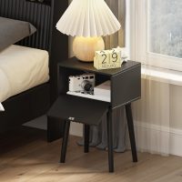LAATOOREE Nightstands Set of 2, Small Side Table, Bedside Table with Fluted Door, Solid Wood Feet; Modern Mid-Century End Table for Bedroom, Small Space (Black) - Image 4