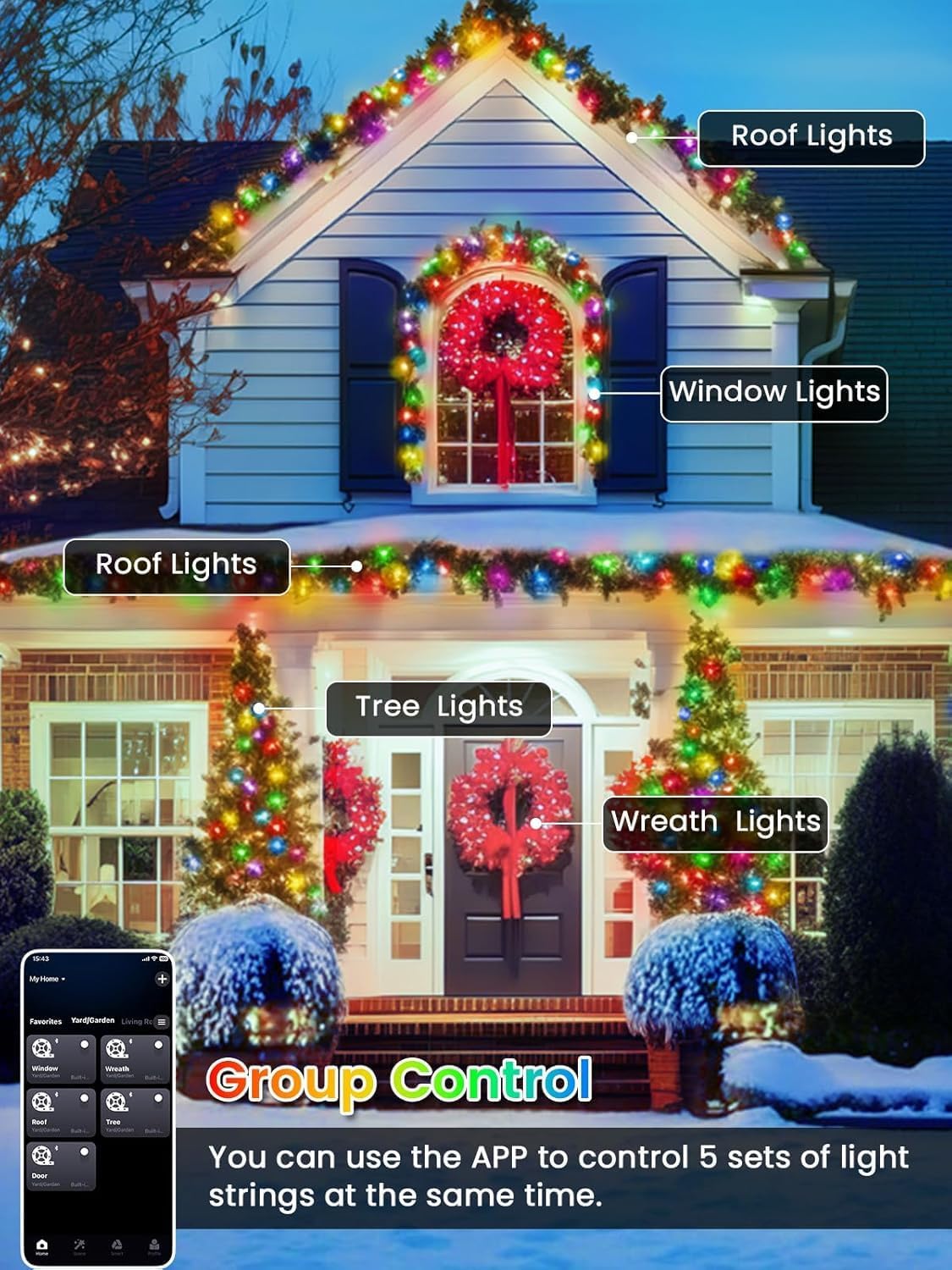 240LED Smart Color Changing Halloween Lights App Controlled, 95FT Waterproof RGB Xmas String Light Music Sync Multiple Modes, Christmas Lights with Remote & Timer Indoor Outdoor Halloween Decorations - Image 6