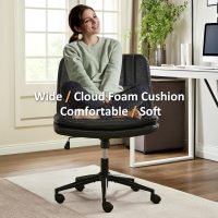 Criss Cross Chair with Wheels, PU Leather Armless Cross Legged Office Desk Chair, Adjustable Swivel Computer Task Vanity Chair with Lumbar Pillow for Home Office, Small Spaces (Black) - Image 4