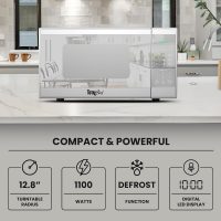 Total Chef Compact Countertop Microwave Oven, 1100W, 1.3 Cubic Feet Capacity, Digital Touchscreen Controls, One-Touch Push-Button Opening, 6 Pre-Set Cooking Modes, Silver Stainless Steel - Image 3