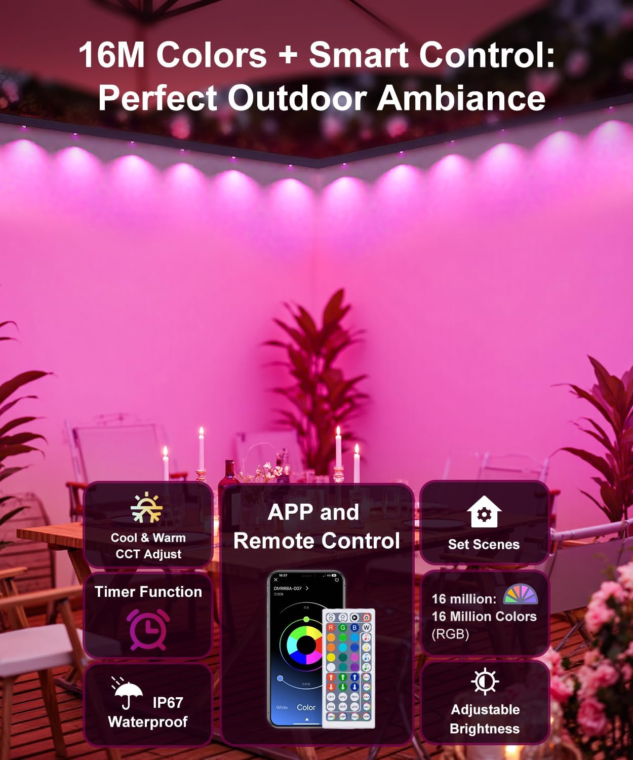 150Ft Permanent Outdoor Lights,Smart RGB Outdoor Lights with Remote APP Control, IP67 Waterproof Outside Light for House for Christmas, Halloween, Holiday, Party, Daily - Image 3