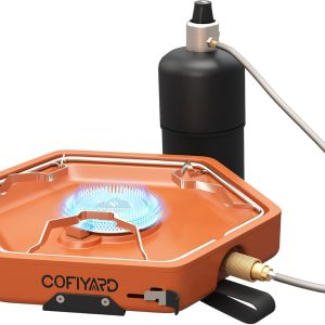 1-Burner Propane Stove Portable Camping Stove with Carry Strap, Backpacking Camp Stove for Outdoor Cooking, Flick-Style Ignition, Temperature Control, 8600 BTUs of Power for Camping BBQ& More