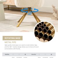 Desk Chair No Wheels 180°Swivel,Makeup Vanity Chair with Gold Legs,Ergonomic Criss Cross Chairs for Bedroom,Living Room,Home Office - Beige - Image 3