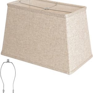 Square Lamp shade, Large Beige Linen Lampshade, Top 7"x12.5", Bottom 9"x15", Height 9.8", Rectangular Lamp shade with1 Shade Bracket,2 Adapters, Fits Table,Floor and Wall Lampshade, Easy Install