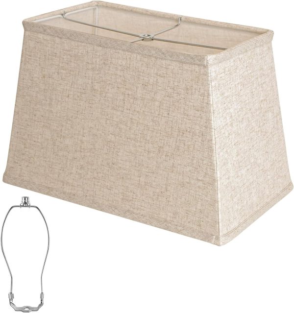Square Lamp shade, Large Beige Linen Lampshade, Top 7"x12.5", Bottom 9"x15", Height 9.8", Rectangular Lamp shade with1 Shade Bracket,2 Adapters, Fits Table,Floor and Wall Lampshade, Easy Install