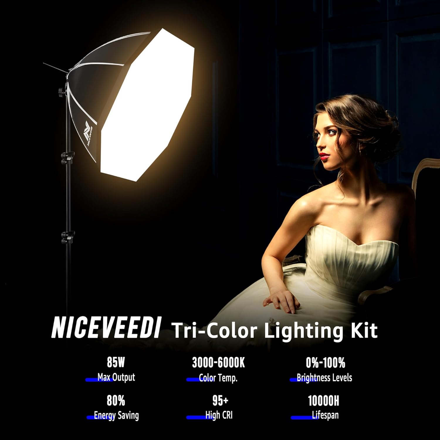 NiceVeedi Bi-Color Photography Lighting Kit, 20" Softbox Lighting Kit with 85W LED Bulbs 3000K-6000K & Remote Control, Studio Light for Photography Video Record TikTok YouTube Live Streaming - Image 2