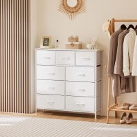 DUMOS Dresser for Bedroom, Storage Organizer with 9 Drawers, Chest of Drawers with Fabric Bins, Sturdy Metal Frame, Wood Tabletop for Guest Room, Closet, Entryway, Nursery - Image 2