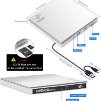 BUNUD LightScribe DVD Burner for Laptop: External Portable USB C CD/DVD Drive Compatible with Mac Windows Linux for Disc Labeling Wedding Photos with SD/TF/2 USB Ports Plug & Play(Silver) - Image 3