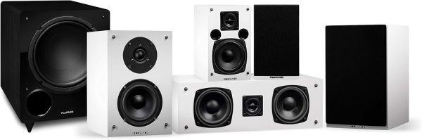 Fluance Elite High Definition Compact Surround Sound Home Theater 5.1 Channel Speaker System Including 2-Way Bookshelf, Center Channel, Rear Surrounds and DB10 Subwoofer - White (SX51WHC)