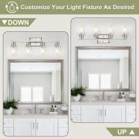 Unicozin Modern Bathroom Light Fixtures, 4 Light Vanity Lights Over Mirror, Brushed Nickel Wall Lamp with Clear Glass for Living Room Cabinet Bedroom Porch - Image 2