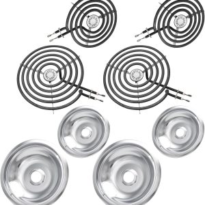 MP22YA Electric Stove Burner Element Replacement Set & W10290350 W10290353 4 Pack Silver Drip Pans - Perfectly Fit Whirlpool Electric Range Stove Top