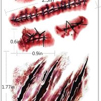 10pcs Fake Bloody Wound Stitch Scar Scab Waterproof Temporary Tattoo Sticker Halloween Masquerade Prank Makeup Props (10pcs S165) - Image 4