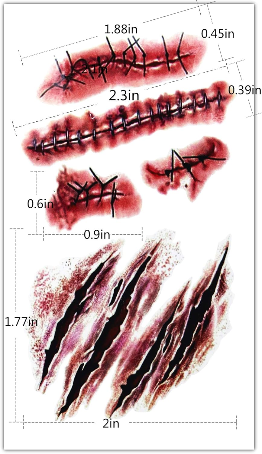 10pcs Fake Bloody Wound Stitch Scar Scab Waterproof Temporary Tattoo Sticker Halloween Masquerade Prank Makeup Props (10pcs S165) - Image 4