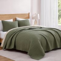 WRENSONGE King Size Quilt-3 Pieces Lightweight Bedspreads Olive Green King Quilt Bedding Set for All Seasons, Soft Summer Coverlet with 2 Pillow Shams Suitable for Bed, Couch, Quilt Blanket - Image 2