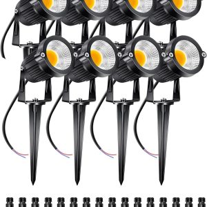 5W Low Voltage Landscape Lights Outdoor 12V AC/DC LED Landscape Lighting 3000K Warm White Waterproof Garden Spotlights 500LM COB Landscape Pathway Lights for Yard,Tree (8Pack with Connectors)