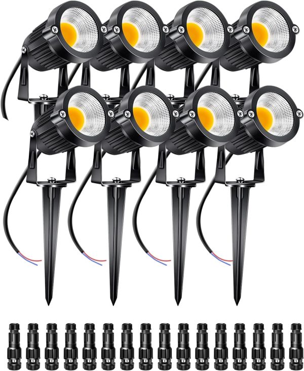 5W Low Voltage Landscape Lights Outdoor 12V AC/DC LED Landscape Lighting 3000K Warm White Waterproof Garden Spotlights 500LM COB Landscape Pathway Lights for Yard,Tree (8Pack with Connectors)