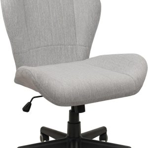 CLATINA Criss Cross Chair - Extra Wide Seat, Big and Tall Cloth Fabric Armless Office Chair with Wheels, Heavy Duty Desk Chair with Curved Backrest, Plus Size Cross Legged Vanity Chairs, Grey, 400LBS
