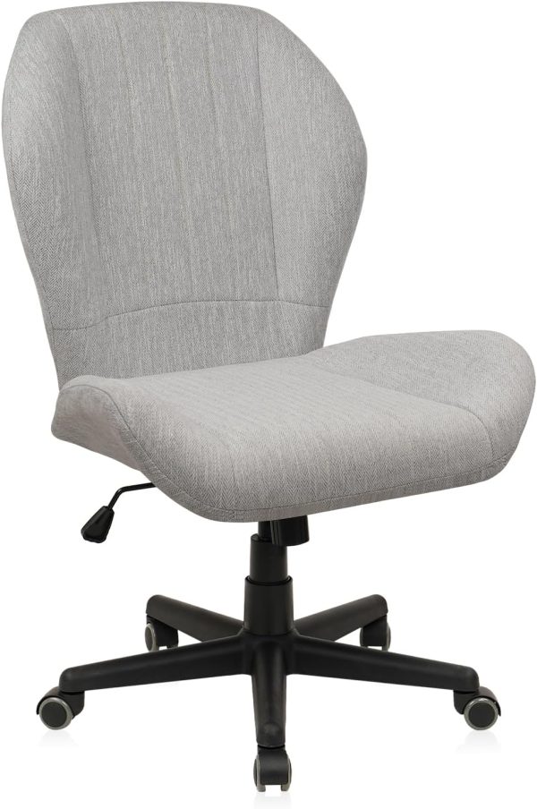 CLATINA Criss Cross Chair - Extra Wide Seat, Big and Tall Cloth Fabric Armless Office Chair with Wheels, Heavy Duty Desk Chair with Curved Backrest, Plus Size Cross Legged Vanity Chairs, Grey, 400LBS