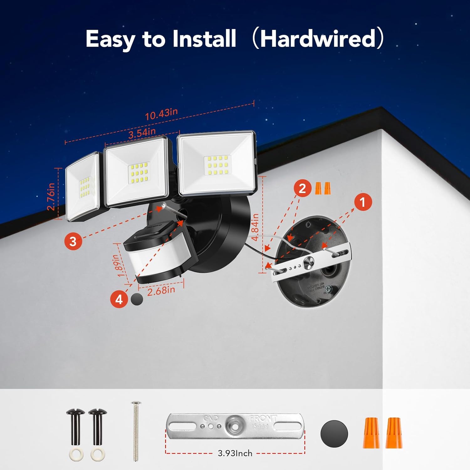 OREiN 3500LM/26W Flood Lights Outdoor, 240°/40FT Big Motion Sensor Outdoor Lights Dusk to Dawn Security Lights IP65 Waterproof 3 Modes for Outside 3500SQ.FT Front Door, Garage, Black (Hardwired) - Image 5