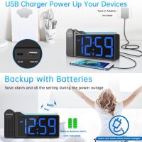 Peakeep Projection Alarm Clock for Bedroom Ceiling 180° Rotatable, Loud for Heavy Sleepers, Colorful Nightlight, 5 Brightness Dimmable Large Number Bedside Electric LED Digital Clock with USB Port - Image 7