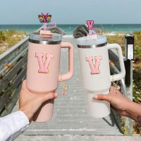 XIANGYUAN 9pcs Cup Accessories Set,Straw Cover Cap for Stanley 30oz,40oz,Sticker for Stanley Decorations,Initial Letter Charm Personalized(Letter V) - Image 7