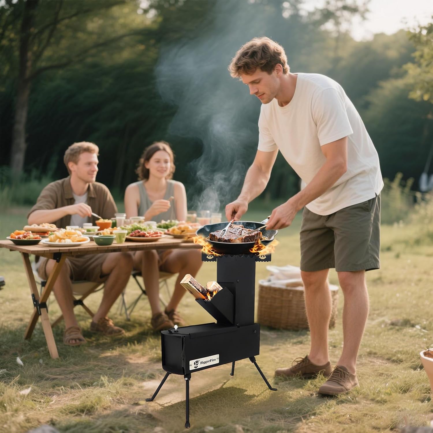 Rocket Stove Portable Folding Wood Burning Camping Stove for Outdoor Cooking, Picnic, BBQ, Hunting, Fishing, Cast Steel Pocket Rocket Stove with Carrying Bag - Image 2