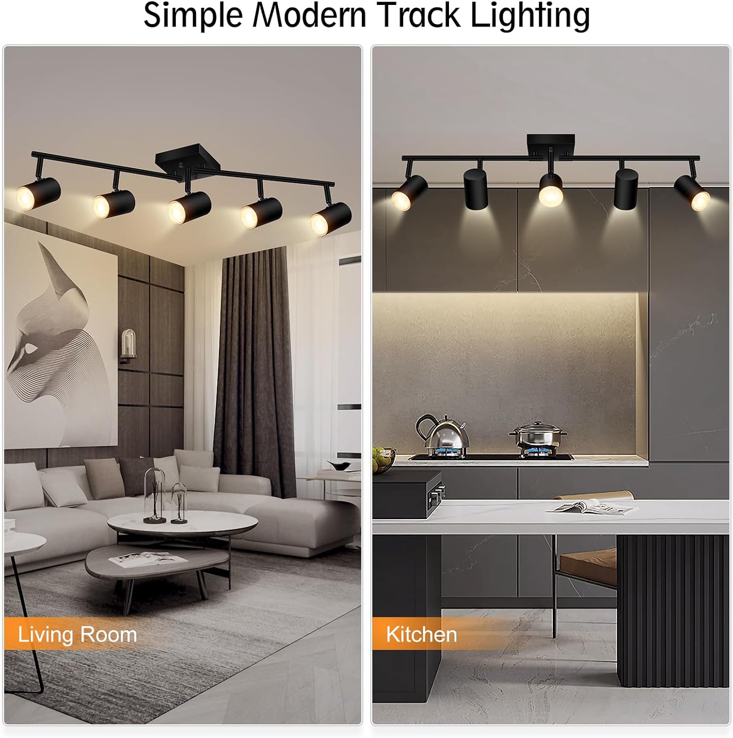 BoostArea Track Lighting Kit, Kitchen Lighting Fixtures Ceiling, 5 way Ceiling Spot Lights, Rotatable Light Heads, Modern Track Lighting Fixtures Ceiling for Bedroom/Living Room,GU10 Bulb Not Included - Image 4