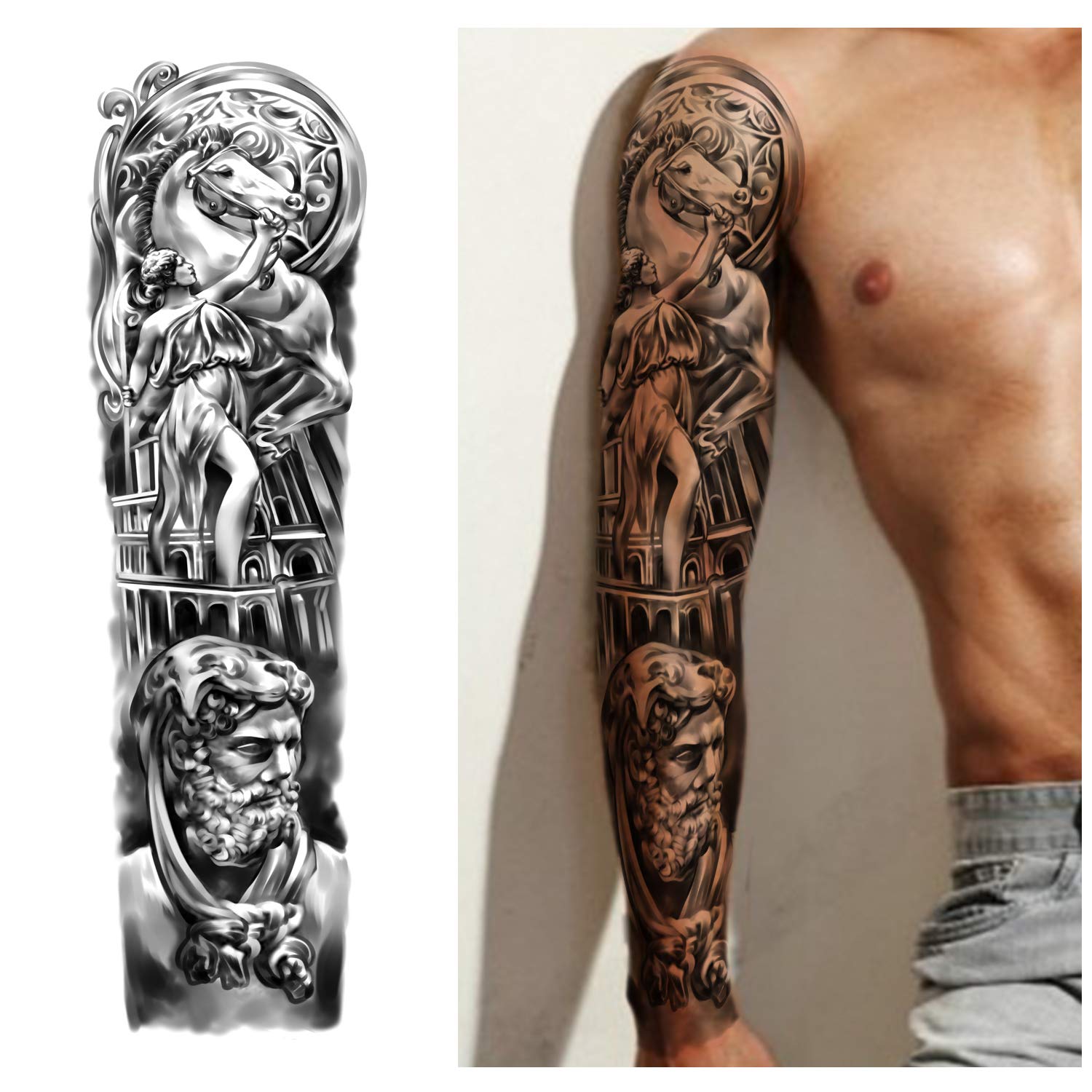Full Arm Temporary Tattoos 8 Sheets and Half Arm Shoulder Waterproof Tattoos 8 Sheets, Extra Large Tattoo Stickers for Men and Women (22.83"X7.1") - Image 2