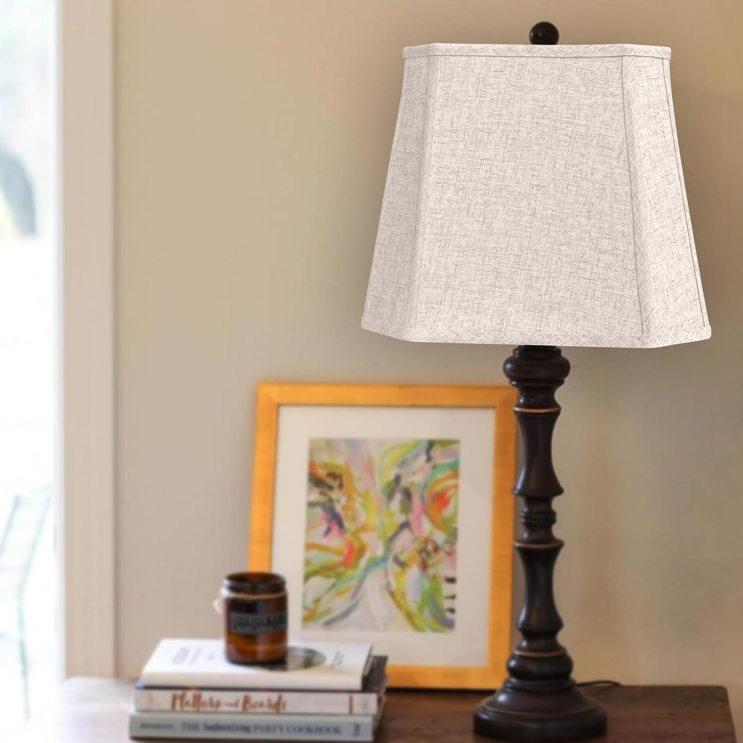 TOOTOO STAR Square cut corner lampshade, 10x13x10.5 inch medium table lamp shade floor lamp Beige Lamp shades Natural Linen Hand Crafted, Easy Assembly Required - Image 6