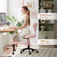 Ergonomic Cross Legged Chair, 360° Swivel Meditation Chair with Wheels, Height Adjustable Seat for ADHD, Strong Lumbar Support, Chic Home Office Furniture, Teddy Fabric, Pink - Image 3