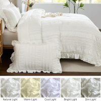 WONGS BEDDING Queen Comforter Set,White Cute Ruffle Comforter for Queen Bed, 7 Pieces Bed in a Bag Seersucker Shabby Chic Bedding Set 90"×90" - Image 5