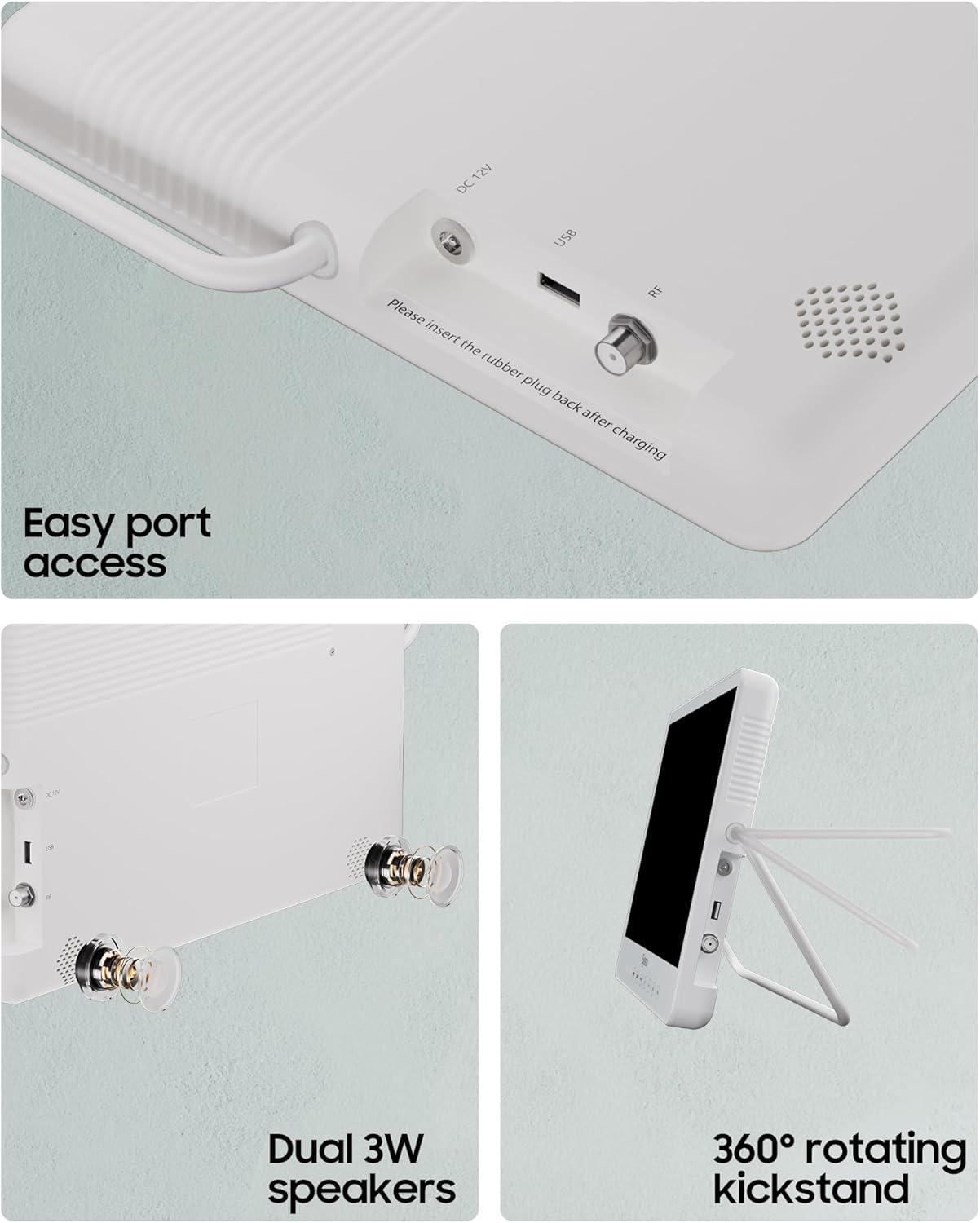 SYLVOX Waterproof Portable TV, 15.6" Shower TV 1080P Smart TVs for Bathroom, 10000mAh Rechargeable Battery Operated (4-6H Play Time), IP66 Waterproof, Voice Assistant, 360° Rotating Kickstand - Image 10