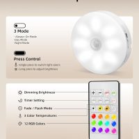 EZVALO 6-Pack Under Cabinet Lighting, Rechargeable Motion Sensor Puck Lights with Remote, 3 Color Temps &12 RGB Colors, Magnetic Stick on Light, Dimmable Under Counter Lights for Kitchen, Shelf, Stair - Image 8